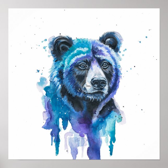 Poster Ours coloré aquarelle oeuvre d'art (Devant)