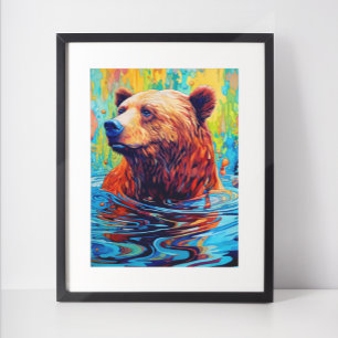 Poster Ours coloré Peinture abstraite Art de cabane