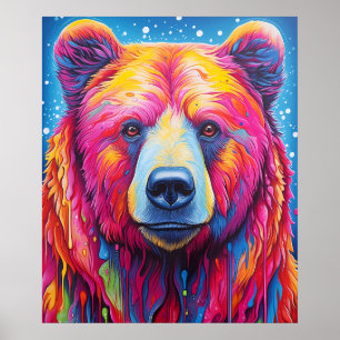 Poster Ours coloré Peinture Abstraite Cabine Art