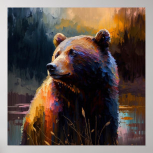 Poster Ours coloré Peinture Abstraite Cabine Art