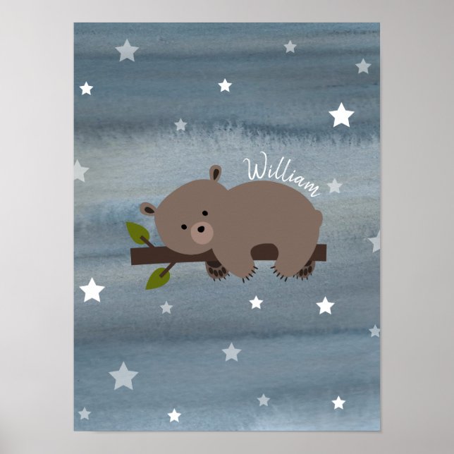 Poster Ours couché Cub Aquarelle Bébé Nursery Artwork (Devant)