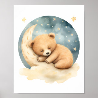 Poster Ours couché mignon, Décor Nourriture, Aquarelle,