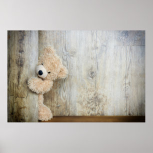 Poster Ours Cute Stuffé Mur Rustique En Bois