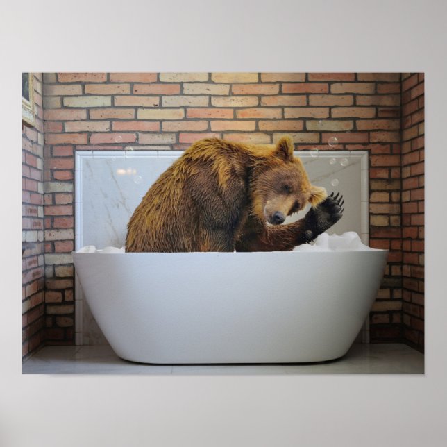 Poster Ours dans la baignoire Bain Bain de bulle Animal (Devant)