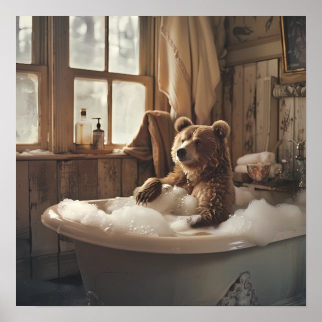 Poster Ours dans la salle de bain (Devant)
