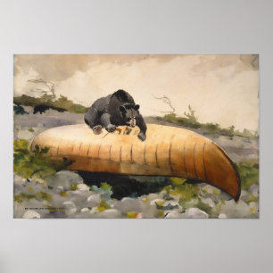 Poster Ours d'art rétro nature avec canot