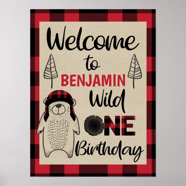 Poster Ours de bûcheron plissé sauvage un anniversaire bi (Devant)