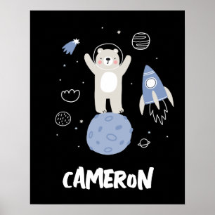 Poster Ours De Cartoon Mignonne Dans L'Espace