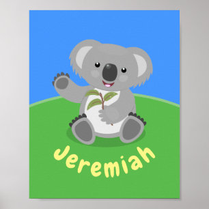 Poster Ours de koala mignon avec dessin animé feuille