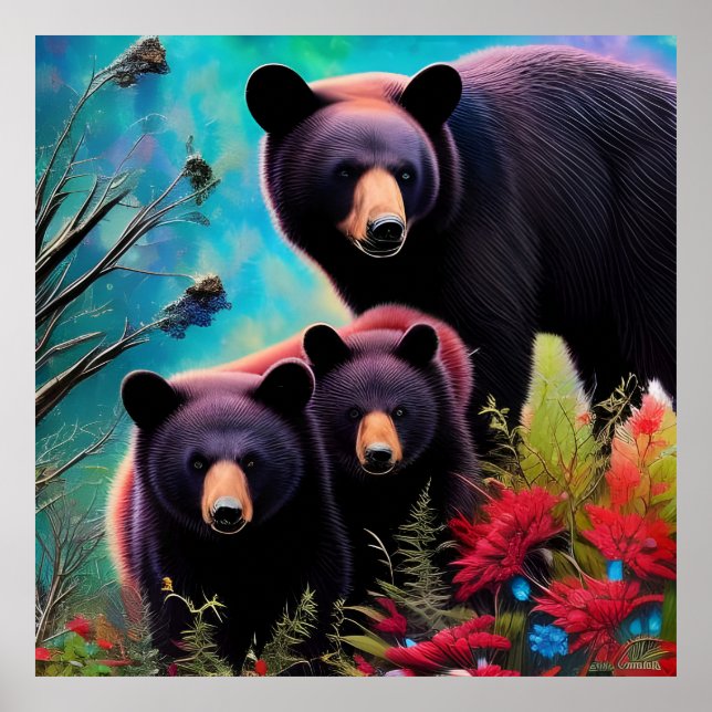 Poster Ours de Momma et petits (Devant)