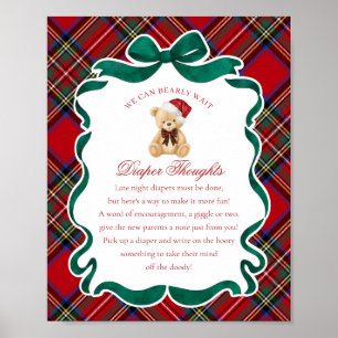 Poster Ours de Noël à carreaux Tartan Rouge Couches Pensé