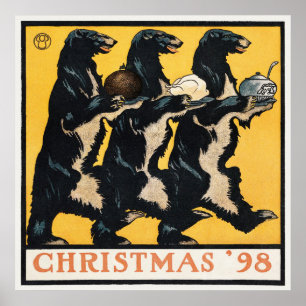 Poster Ours de Noël vintage