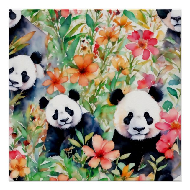 Poster Ours de panda aquarelle (Devant)