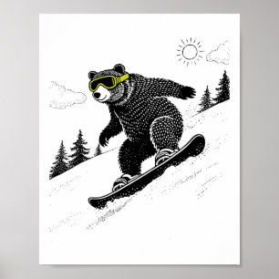 Poster Ours de snowboard, Hiversports drôles, Piste de sk