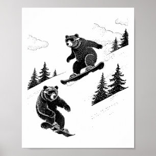 Poster Ours de snowboard, sports d'hiver amusants, Piste 