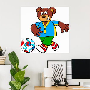 Poster Ours de soccer jouant au football en tenue sportiv