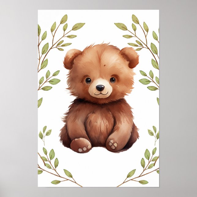 Poster Ours de verdure Animaux de bois Pépinière (Devant)