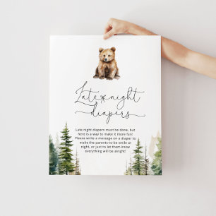 Poster Ours des bois baby shower des couches de nuit tard
