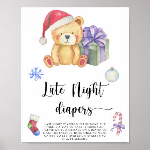 Poster Ours d'hiver \ Jeu de couches tard la nuit  Affich