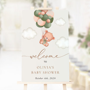 Poster Ours En Conflit, Ballons Verts, Baby shower D'Accu