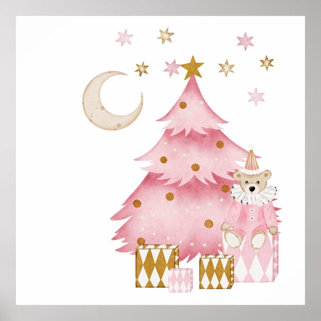 Poster Ours en coton de bonbons de vacances d'hiver rose (Devant)
