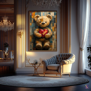 Poster Ours en peluche avec cœur dans le style vitrail