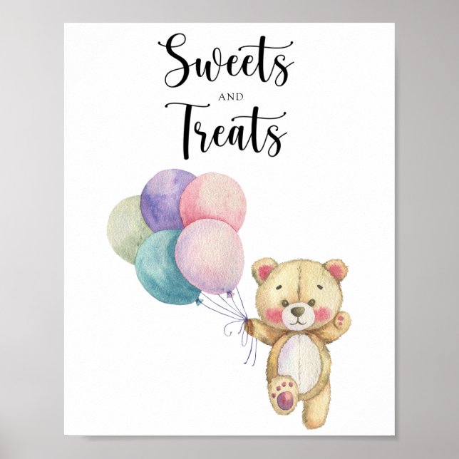 Poster Ours en peluche - baby shower sucré et friandise (Devant)