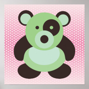 Poster Ours en peluche bébé vert menthe et rose