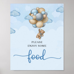 Poster Ours en peluche bleu brun beige ballons signe alim