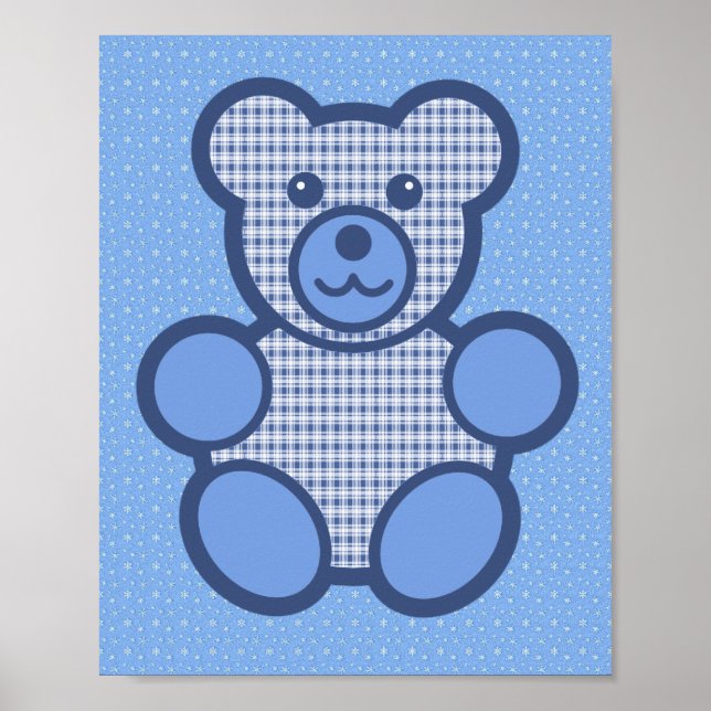 Poster Ours en peluche bleu plaid (Devant)