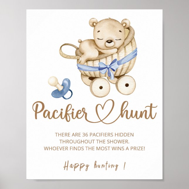 Poster Ours en peluche chasse à la pacifique baby shower  (Devant)