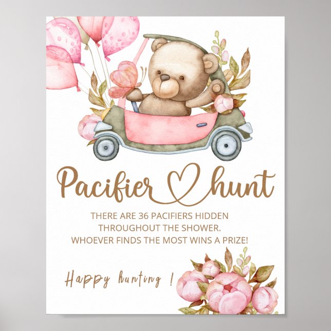 Poster Ours en peluche chasse à la pacifique baby shower  (Devant)