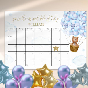 Poster Ours en peluche devine la date prévue bleu Baby Sh