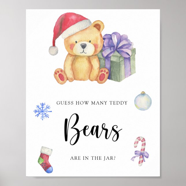Poster Ours en peluche d'hiver - devinez combien de nouno (Devant)