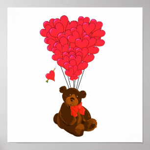 Poster Ours en peluche et ballons cardiaques