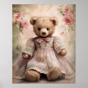 Poster Ours en peluche fille shabby chic antique