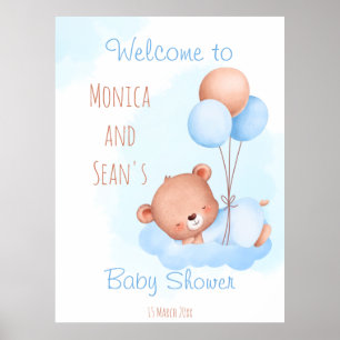 Poster Ours en peluche mignon Pastel avec baby shower de