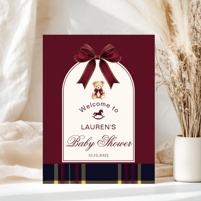 Poster Ours en peluche Polo Vin rouge Bow Preppy Bienvenu (Créateur téléchargé)