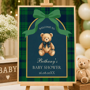 Poster Ours en peluche Prépa Vintage Plaid Vert Bienvenue