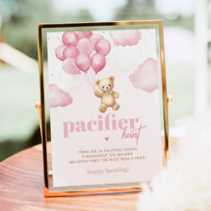 Poster Ours en peluche rose Jeu de baby shower de chasse