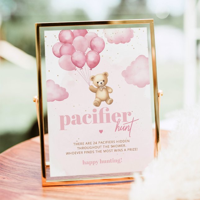 Poster Ours en peluche rose Jeu de baby shower de chasse  (Créateur téléchargé)