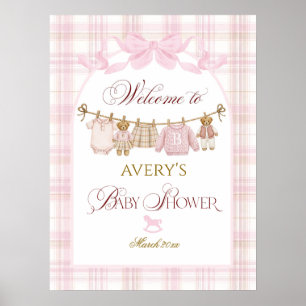 Poster Ours en peluche rose prépa Fille Baby Shower Plaid