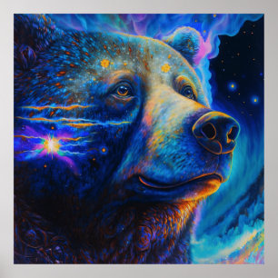 Poster Ours Esprit Animal Neon Symbole de Force et de Pui