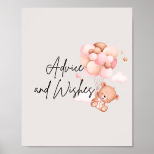 Poster Ours et ballons roses Conseils et voeux