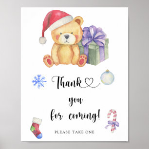 Poster Ours et cadeau de Noël \ Merci d'être venu Affich