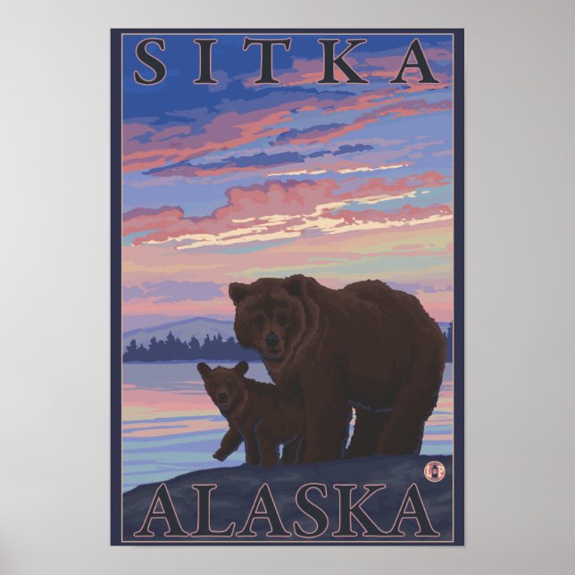 Poster Ours et cub - Sitka, Alaska (Devant)