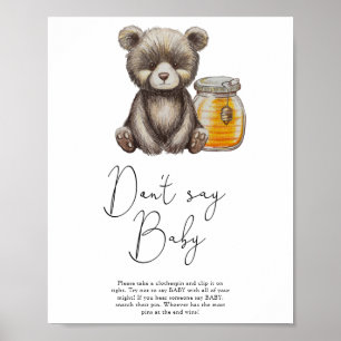 Poster Ours et pot de miel - Ne dites pas bébé