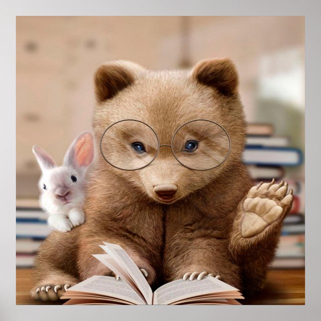 Poster OURS ET RABBIT|cadeau pour amoureux de lapin (Devant)