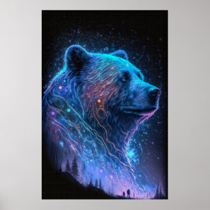 Poster Ours Gizzly Portrait animal Peinture Faune