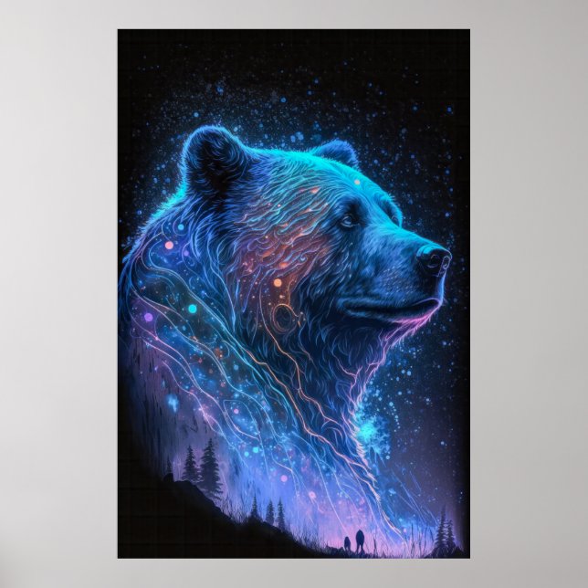 Poster Ours Gizzly Portrait animal Peinture Faune (Devant)